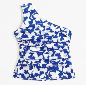 Abercrombie & Fitch One Shoulder Floral Poplin Top NWT Blue White Ruched Size M